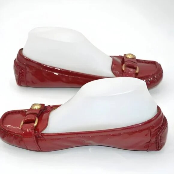 Coach Fire Red Classic Gold Buckle Patent Leather Dress Driving Loafers Flats 8 - Picture 6 of 12